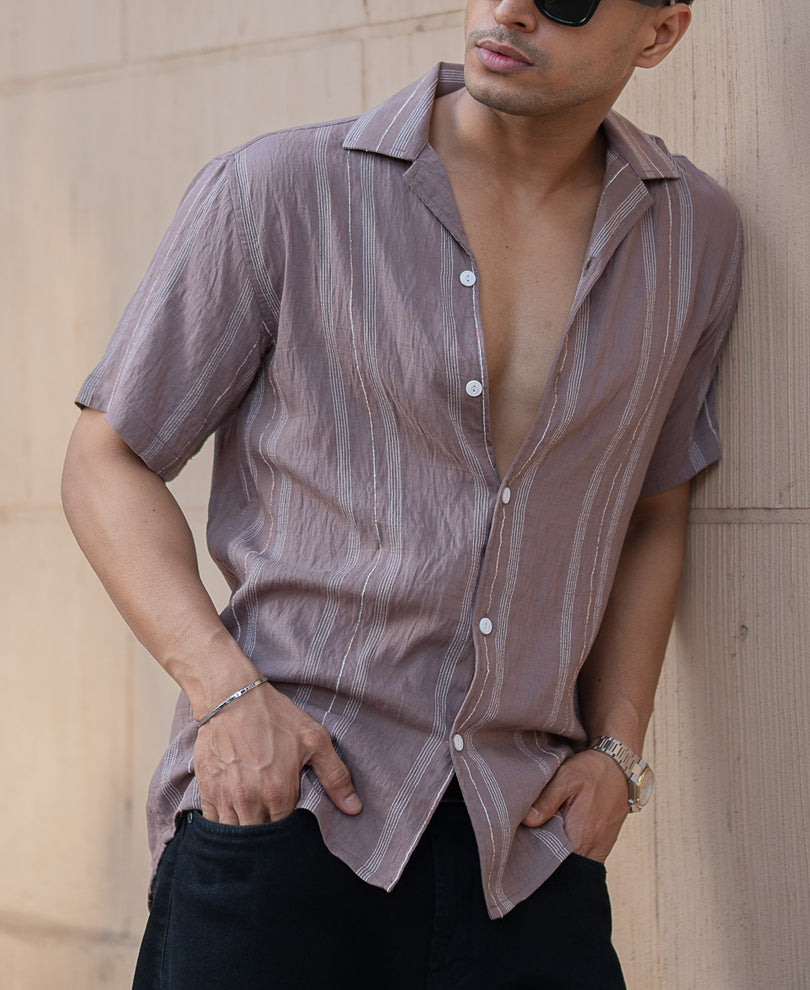 Dk Brown Micro Striped Flowy Shirt