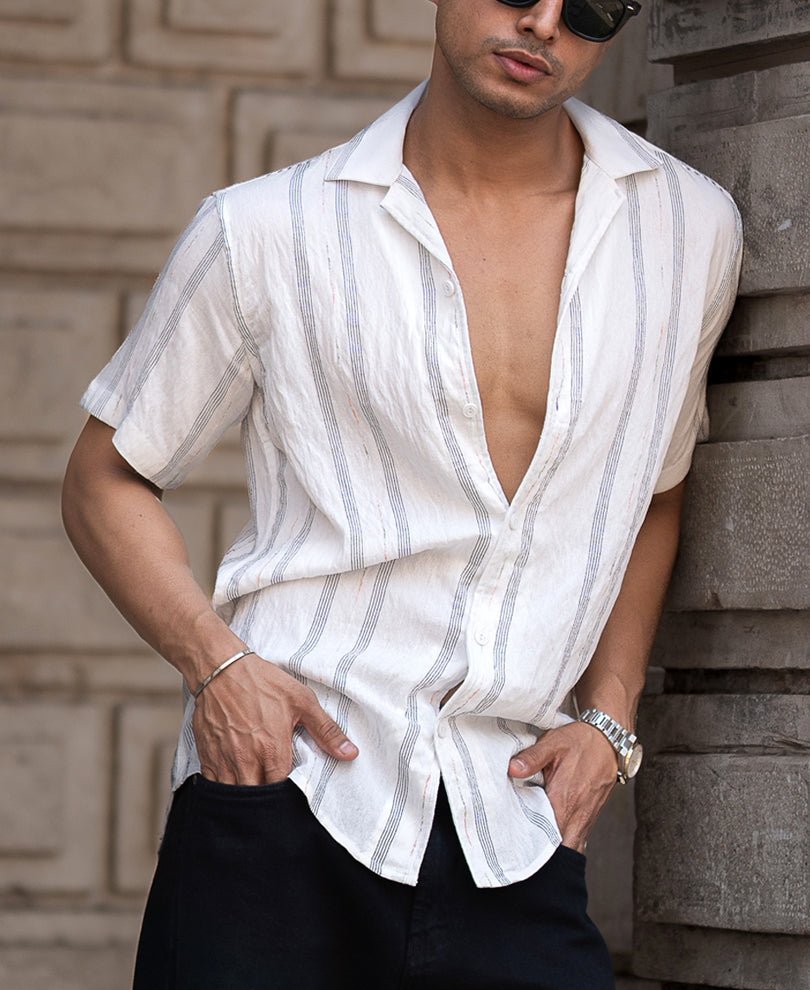White Micro Striped Flowy Shirt