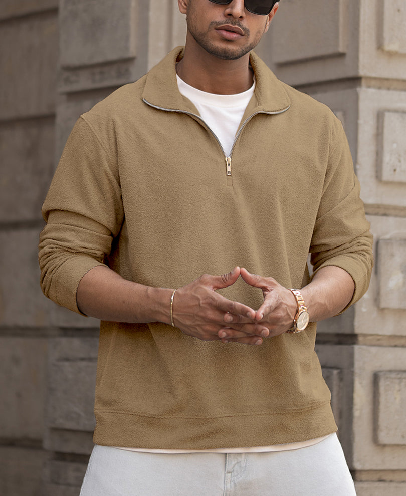Camel Quarter Zip Polo T-Shirt