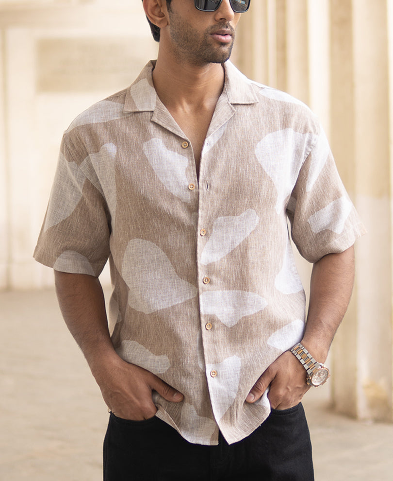 Beige Abstract Oversized Printed Shirt