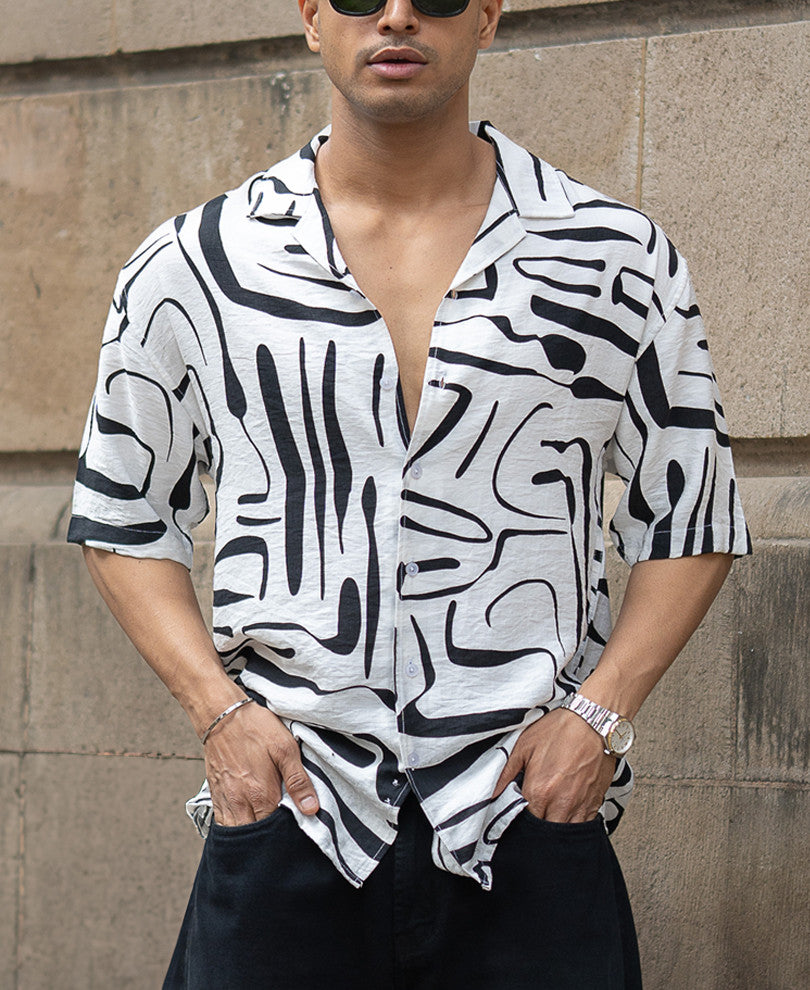 White Abstract Flowy Printed Shirt