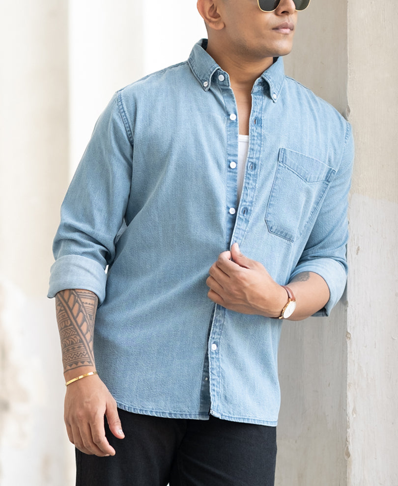 Light Blue Plain Regular Fit Shirt
