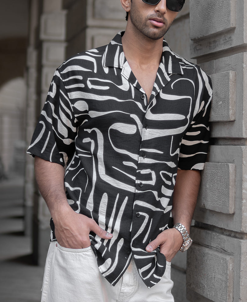 Black Abstract Flowy Printed Shirt