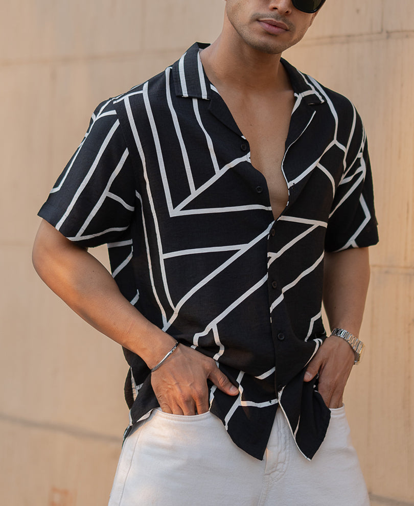 Black Macro Geometric Print Shirt