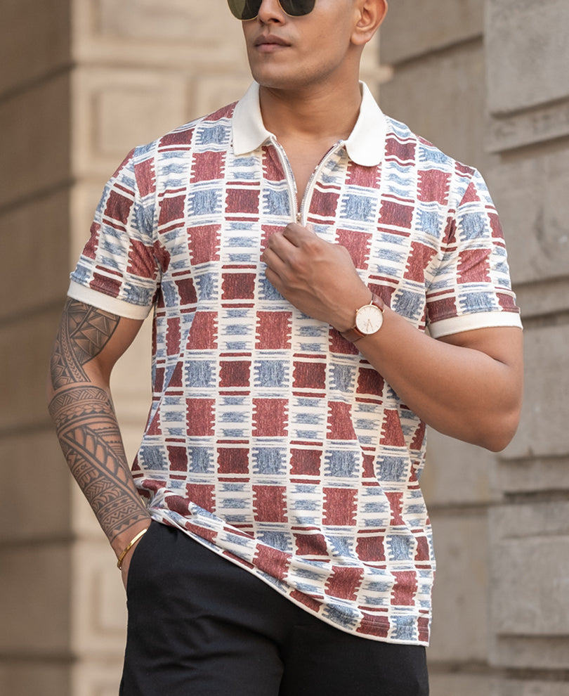 Geometric Print Polo T-Shirt Regular Fit