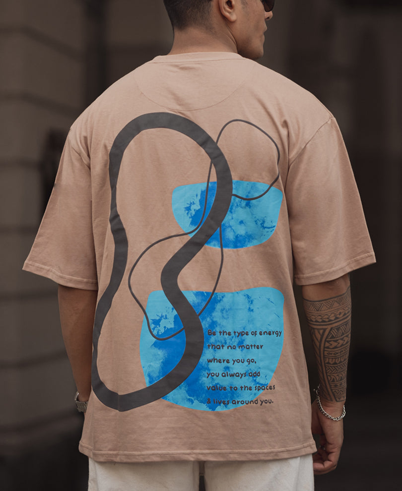 Beige Printed Oversized Half Sleeve T-Shirt
