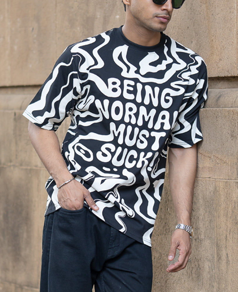 Black Half Sleeves Oversized Printed T-Shirt