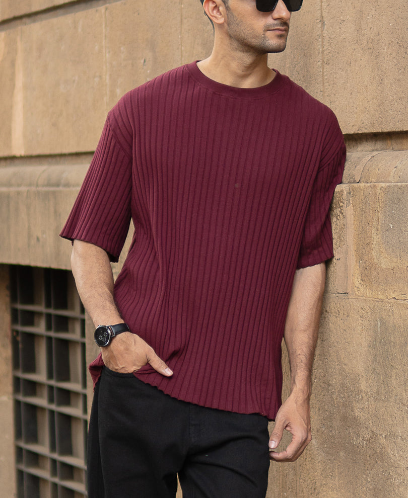 Wine Rib Knit T-Shirt