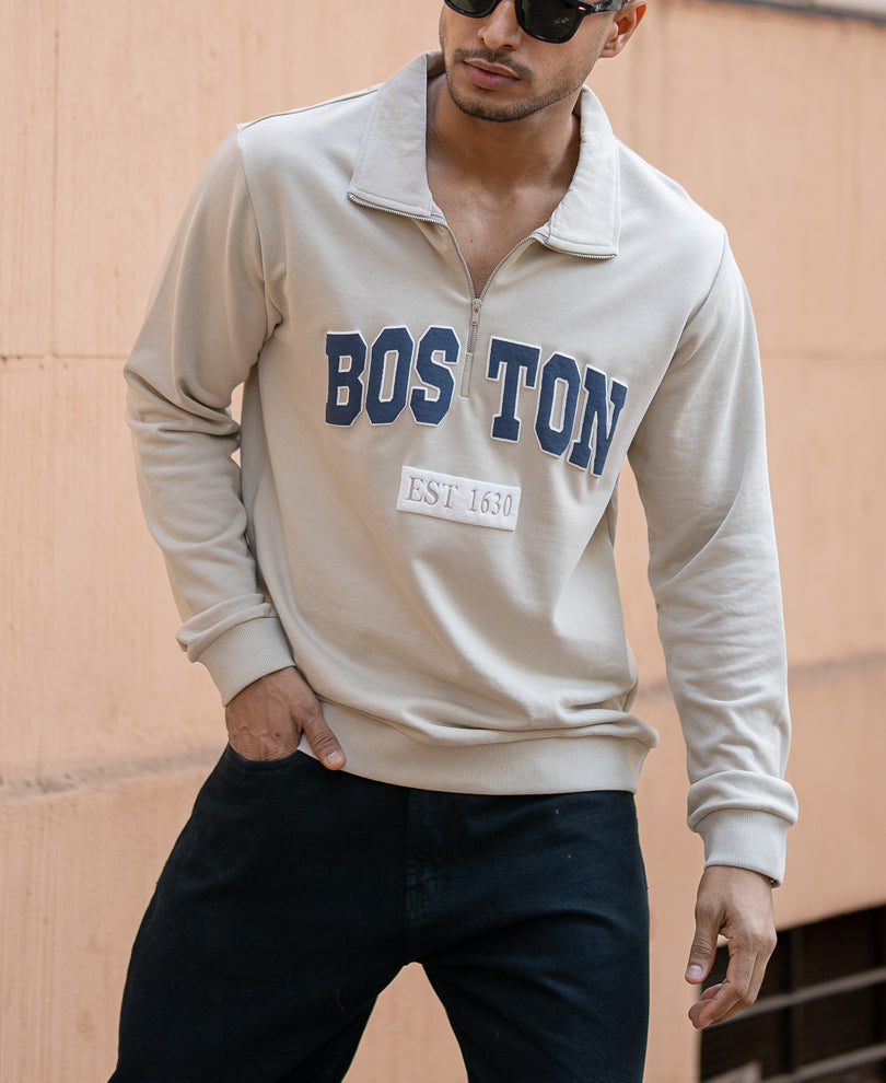 Beige Boston Zipper T-Shirt