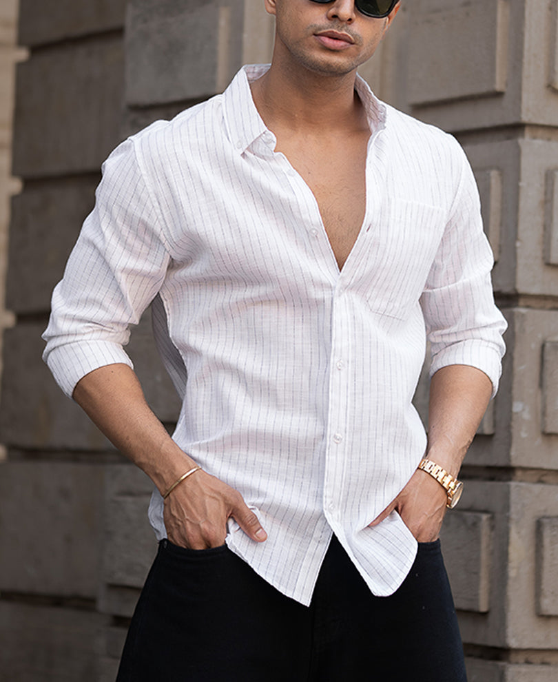 White And Blue Stripes Full Sleeves Regular Fit Shirt