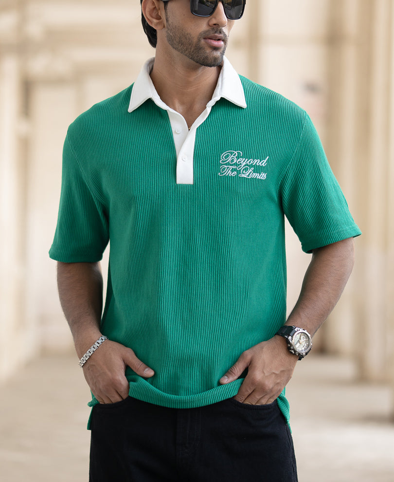 Green Corduroy Oversized Half Sleeves T-Shirt