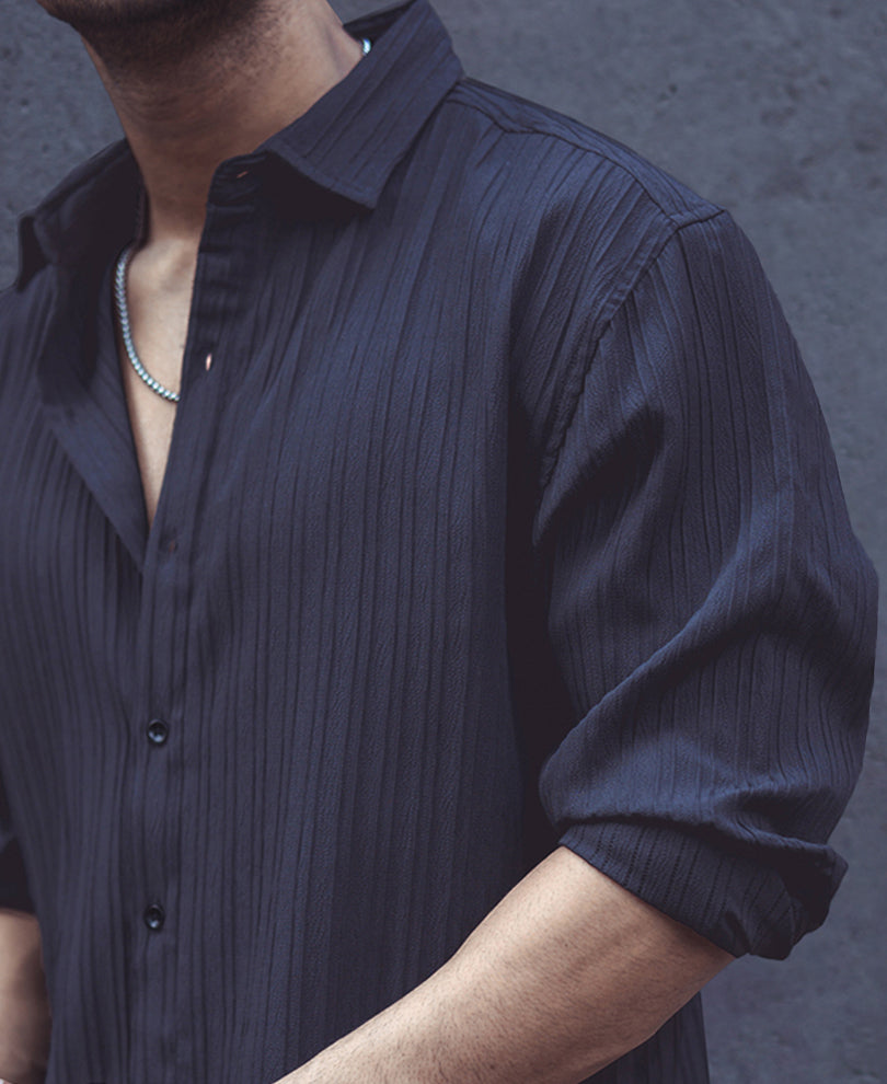 Black Solid Full Sleeves Oversized Shirt