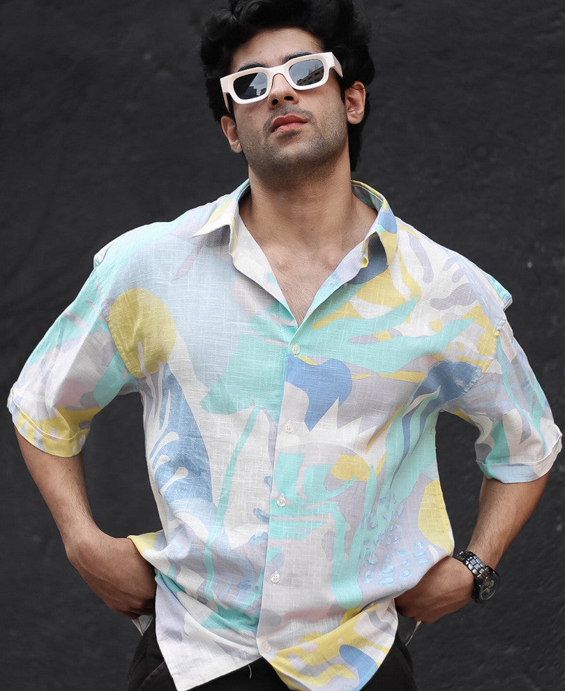 Multi Color Abstract Print Oversize Drop Shoulder Shirt