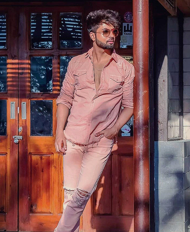 Pink Ripped Denim Casual Shirt