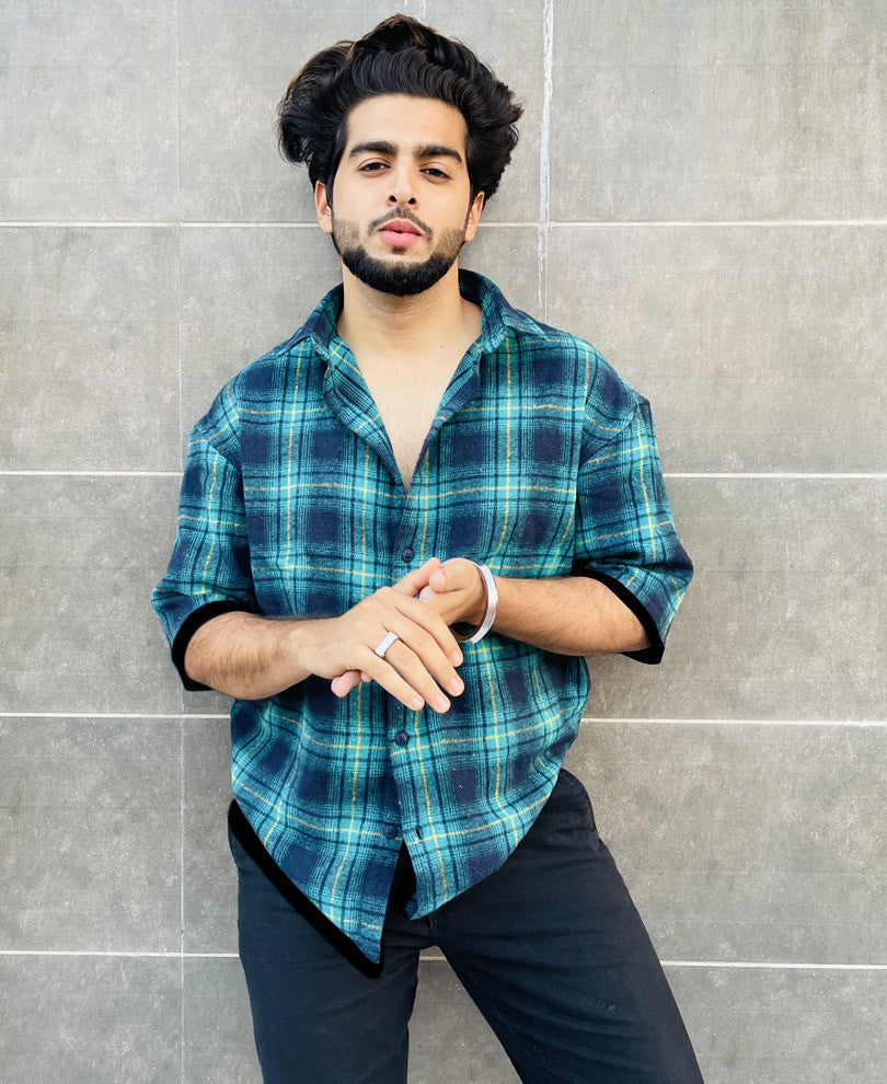 Green Checks Oversize Drop Shoulder Shirt