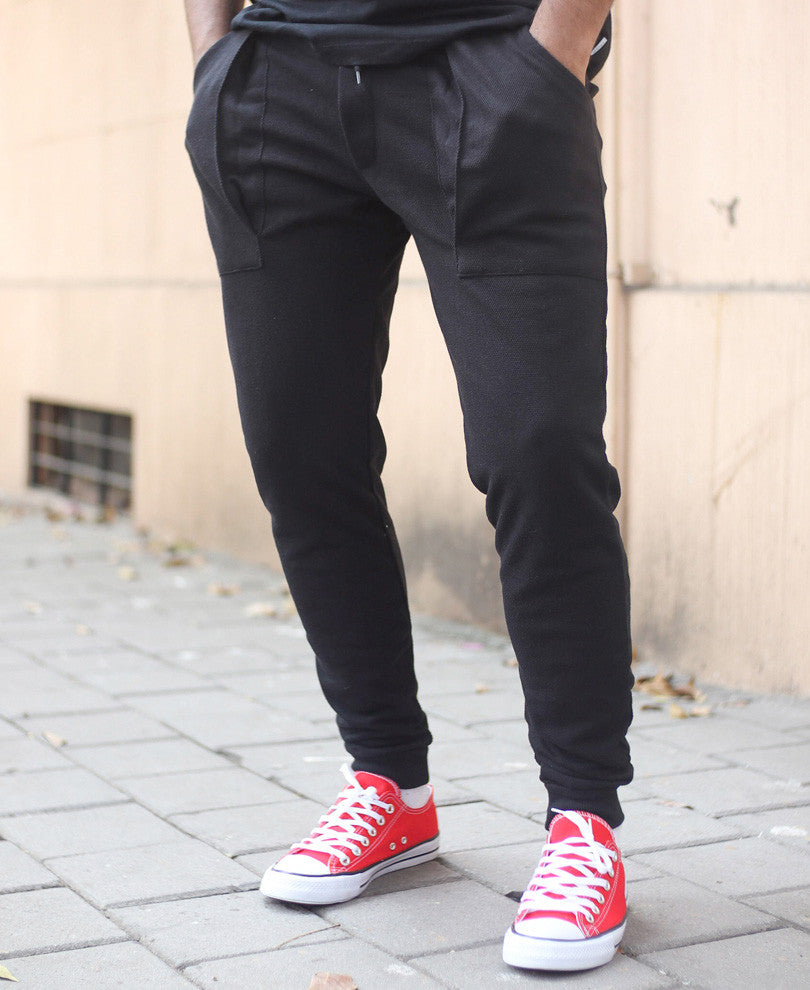Black Plain With Back Zip Joggers