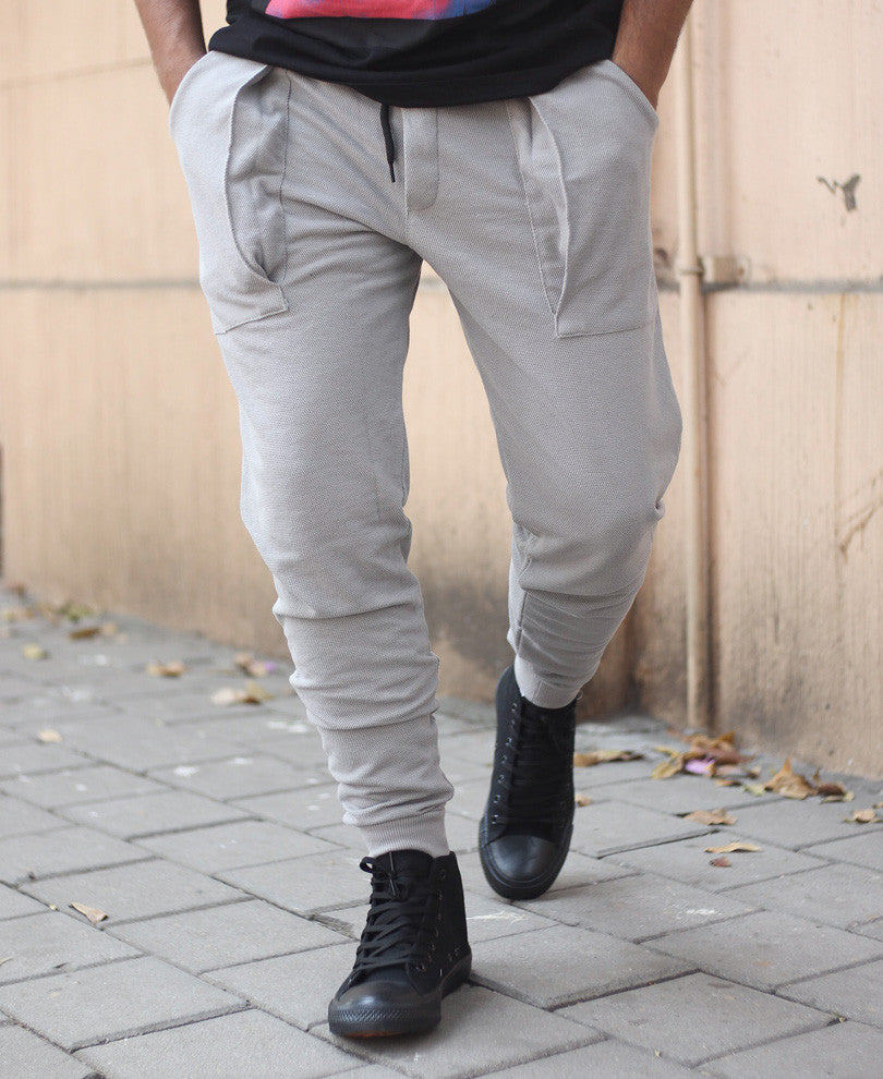 Grey Plain With Back Zip Joggers
