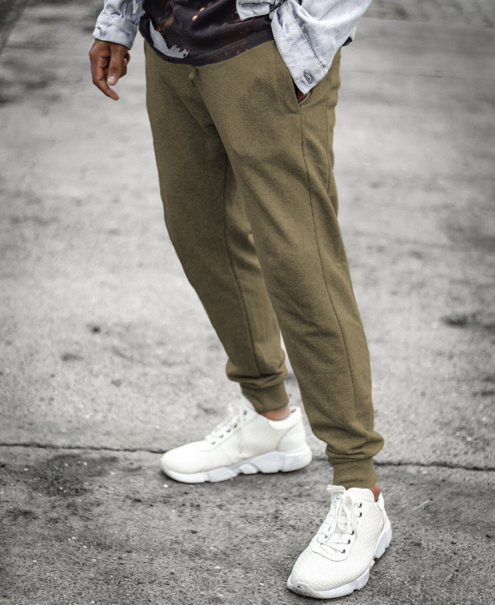 Urban Olive Green Plain Ribbed Joggers