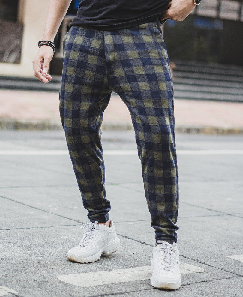 Olive Green Checks Track Pant