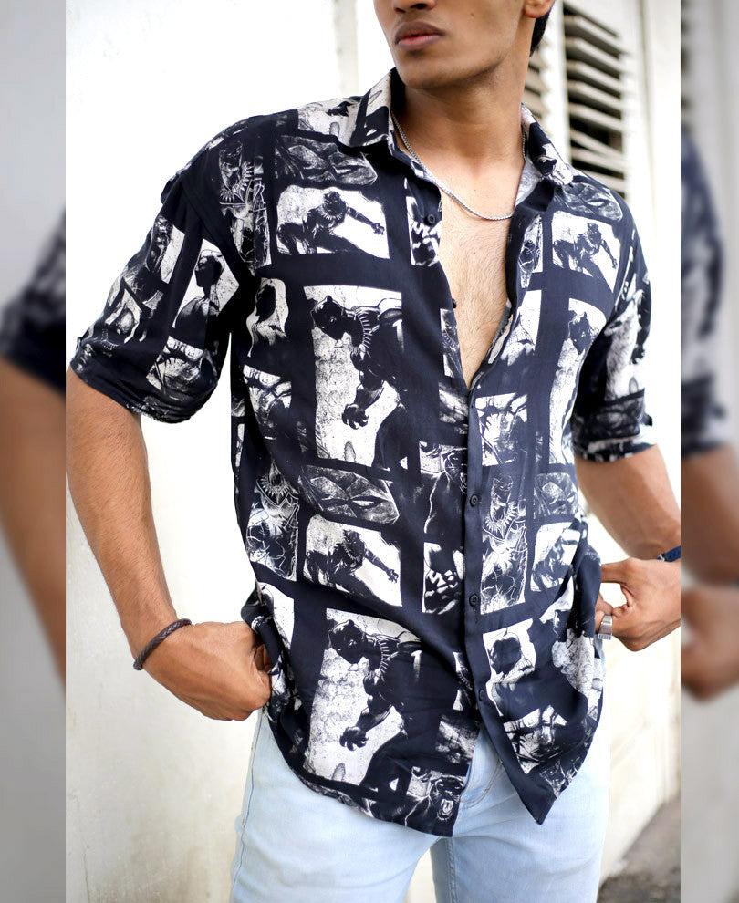 Black Panther Print Oversize Drop Shoulder Shirt