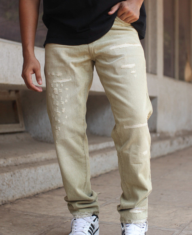 Beige Non-Stretch Straight Fit Denim Jeans