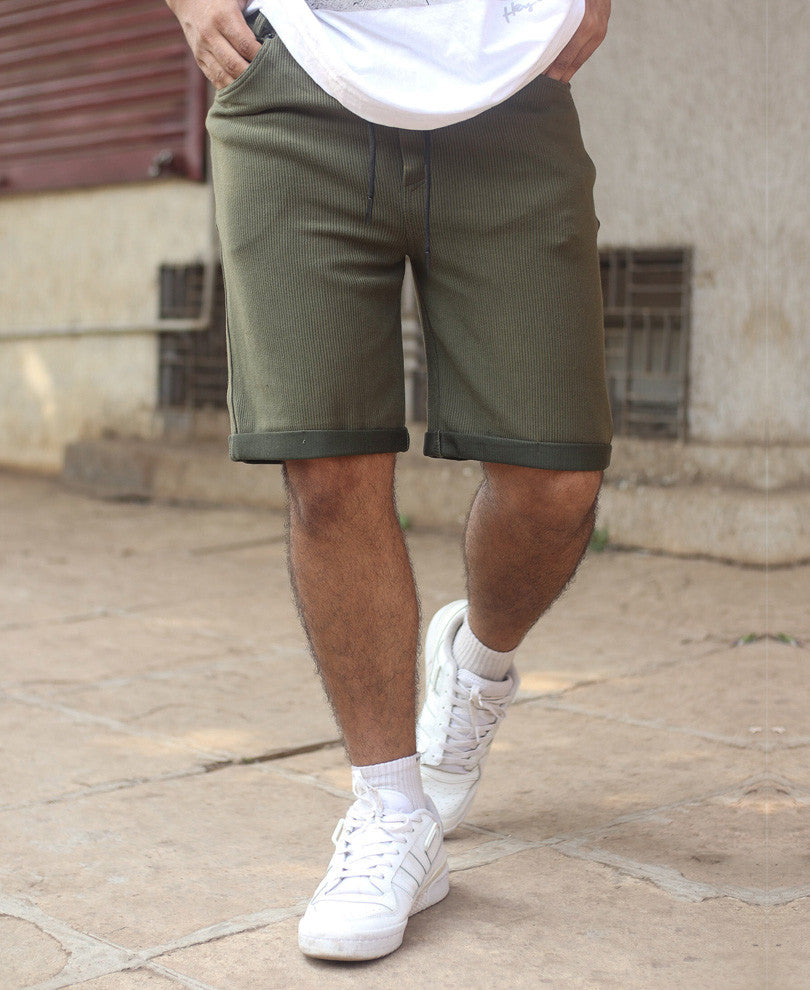 Urban Olive Green Plain Shorts