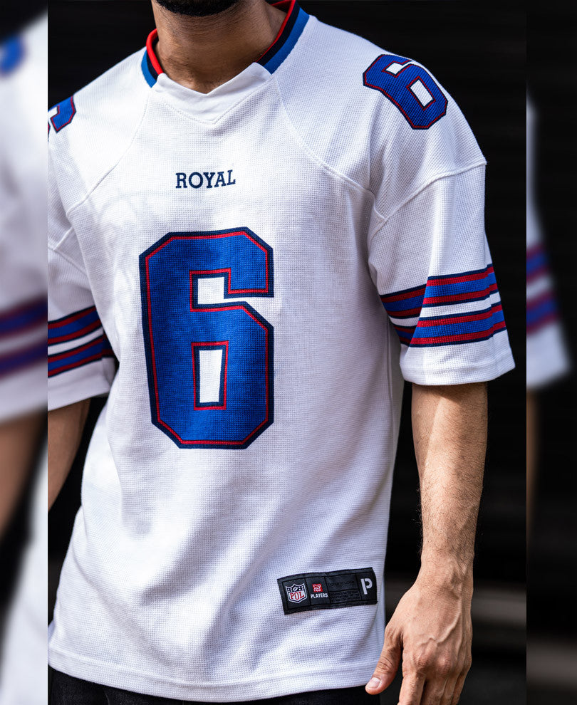 White Royal 6 Printed Oversize Drop Shoulder Jersey