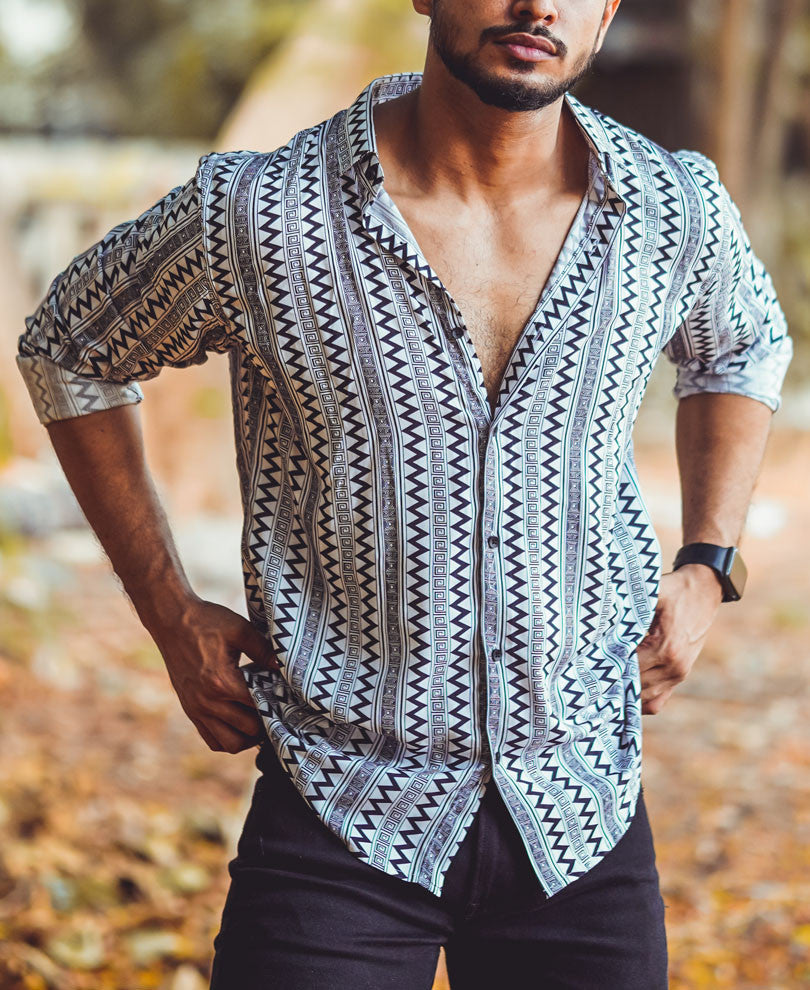 Black And White Ethnic Print Full Sleeves Shirt