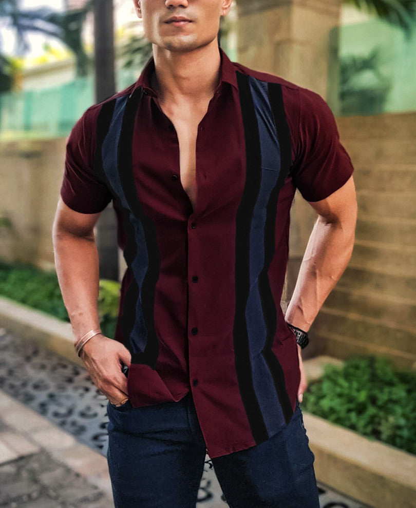 Maroon Double Stripe Half Sleeves Shirt