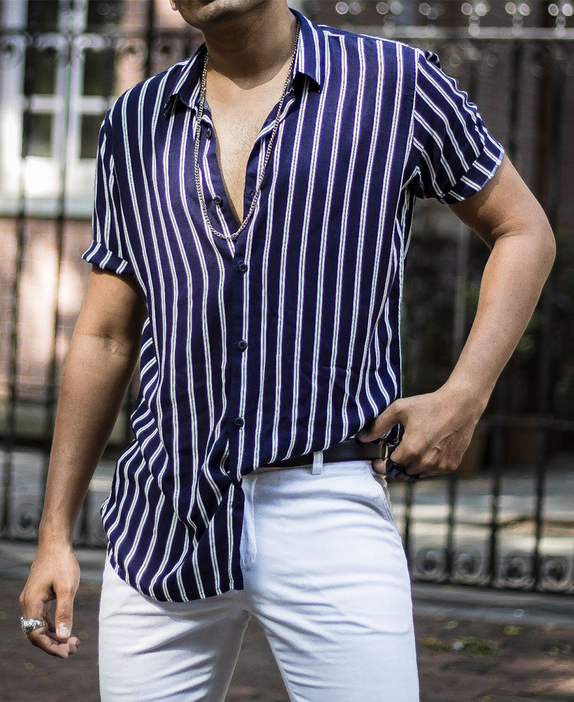 Blue Mini Stripes Half Sleeves Shirt