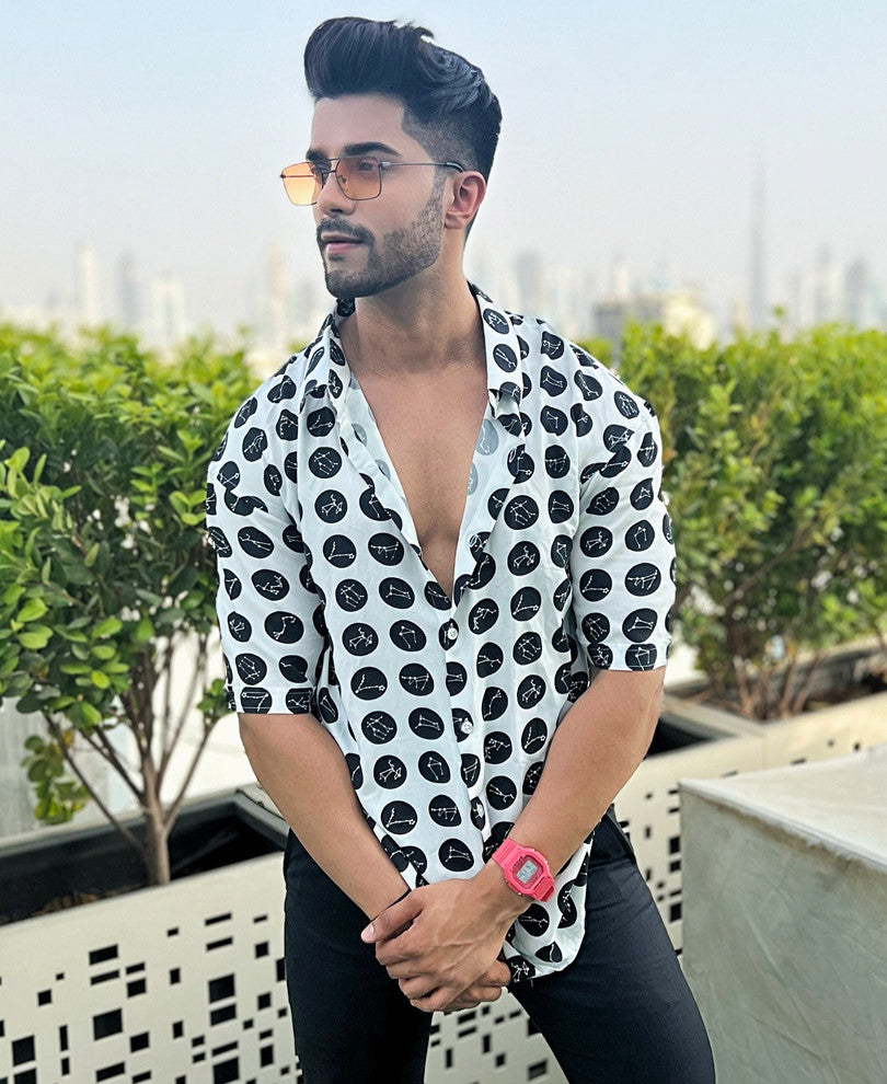 Black And White Constellations All Over Print Oversize Drop Shoulder Shirt