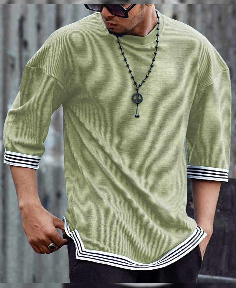 Mint Green Oversize Drop Shoulder With Stripe T Shirt
