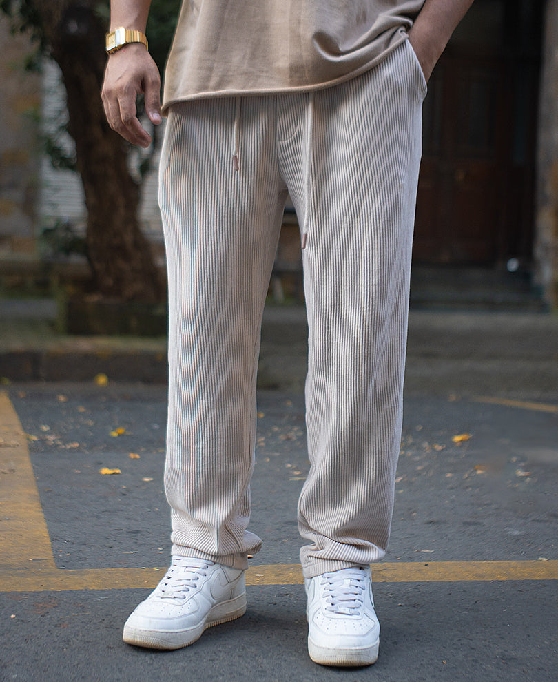 Light Beige Corduroy Regular Fit Track Pant