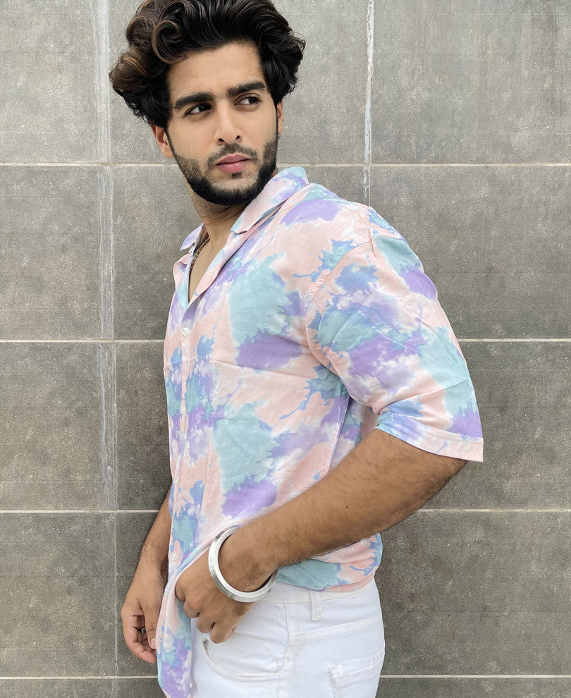 Purple And Peach Tie-Dye Print Oversize Drop Shoulder Shirt