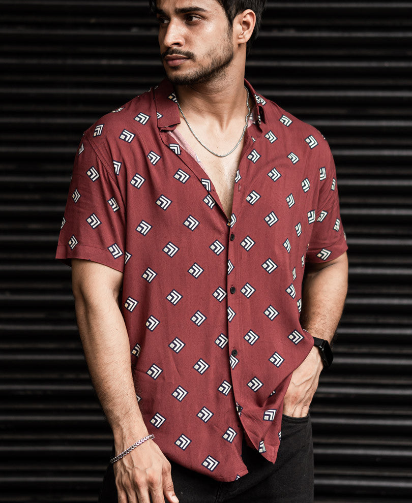 Maroon Tiny Box Printed Half Sleeves Shirt