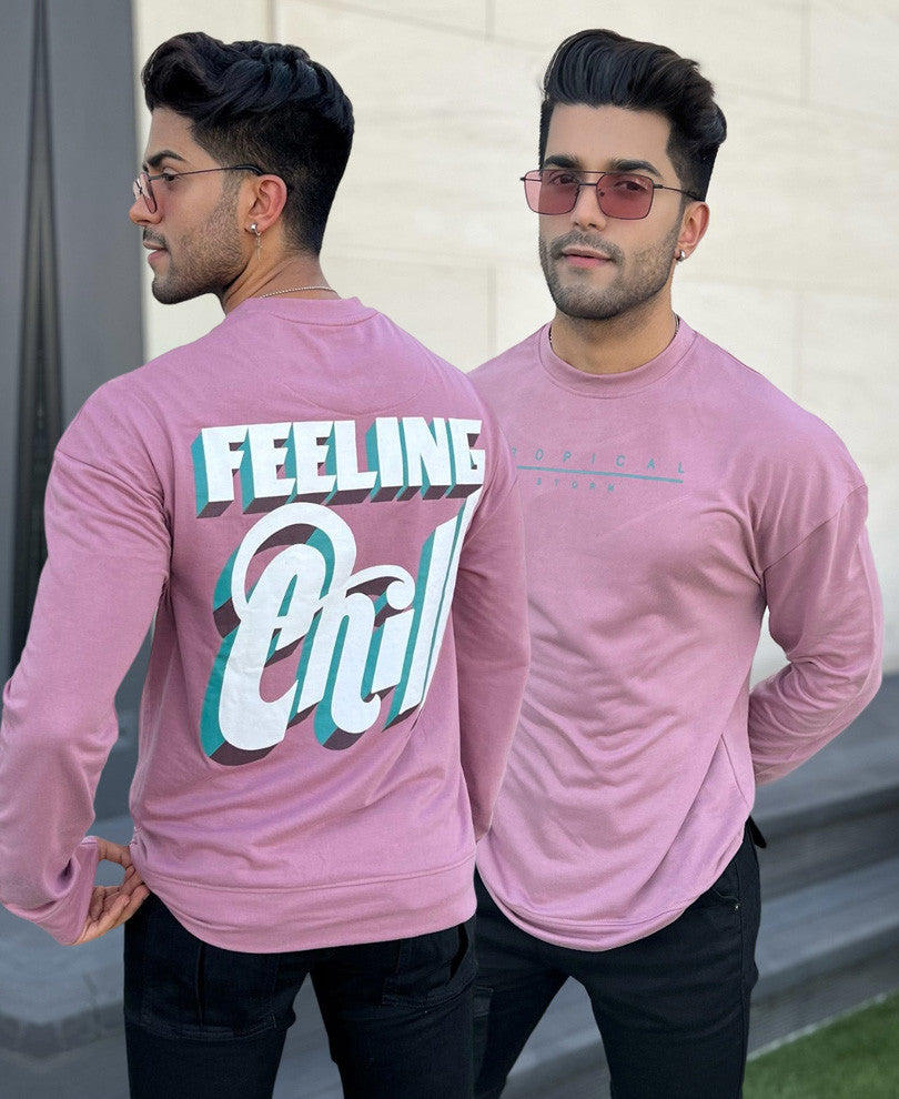 Peach Feeling Chill Back Print Oversize Drop Shoulder T Shirt