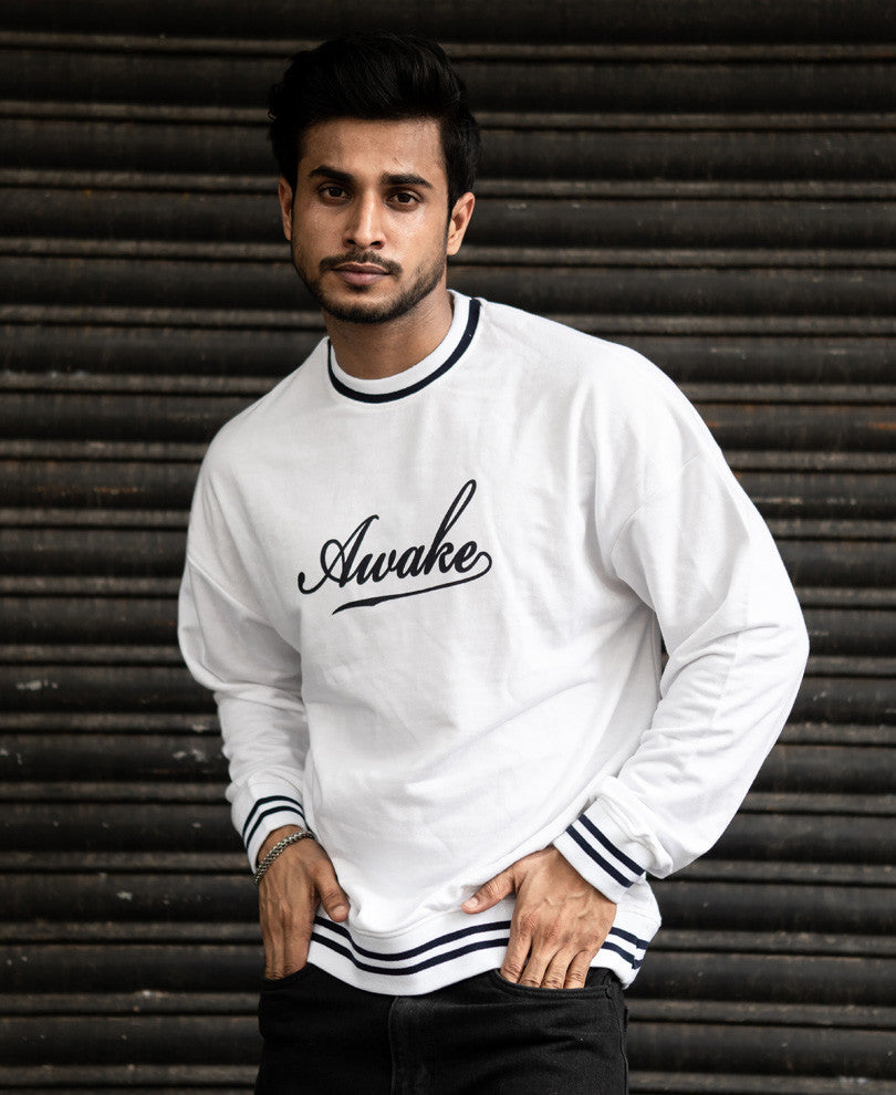 White Awake Print Oversize Drop Shoulder T Shirt