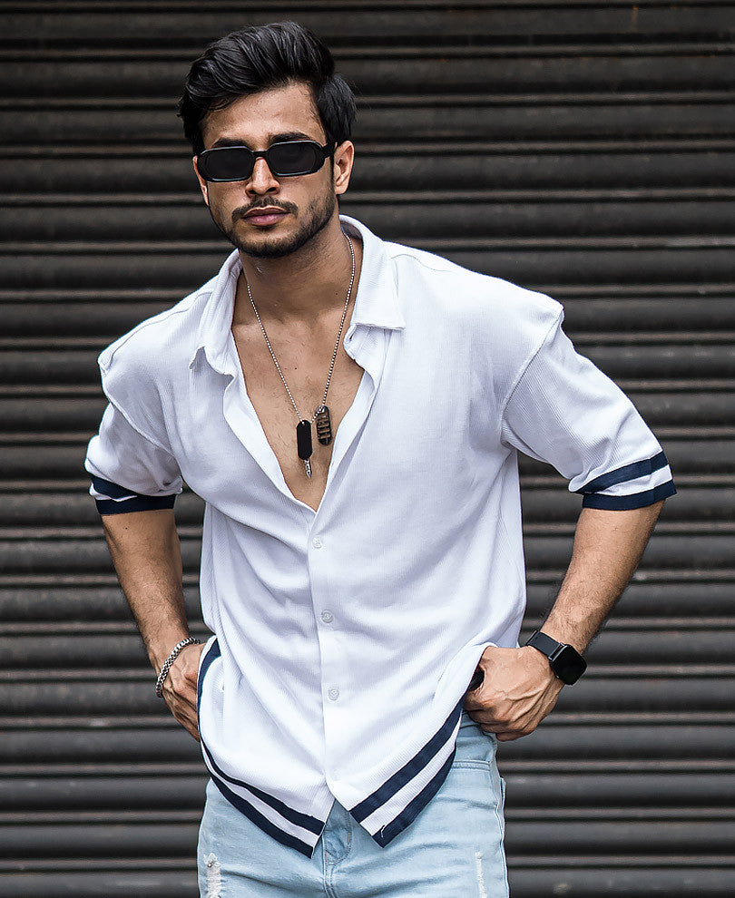 White Button Style Oversize Drop Shoulder T Shirt
