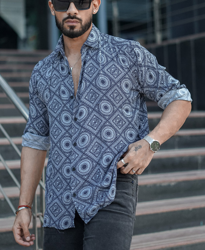 Blue Mandala Art Full Sleeves Shirt