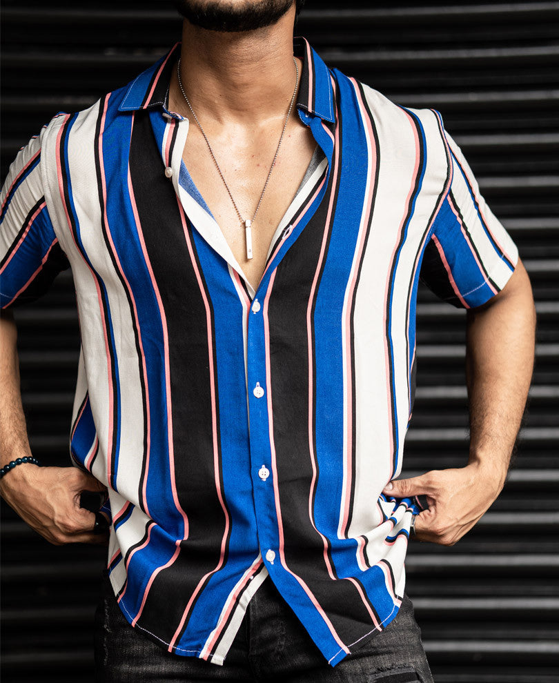 Blue With Multi Stripes Half Sleeves Shirt