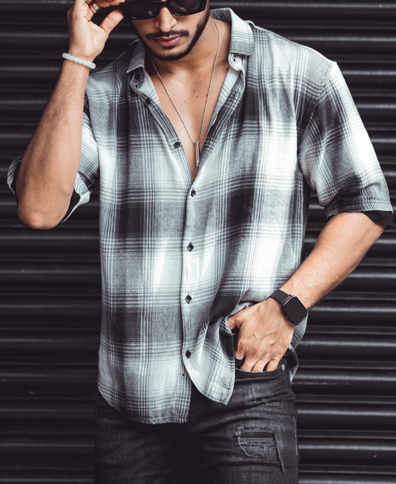 Dusty Black Checks Oversize Drop Shoulder Shirt
