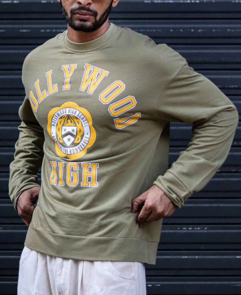 Olive Green Hollywood Print Oversize Drop Shoulder T Shirt