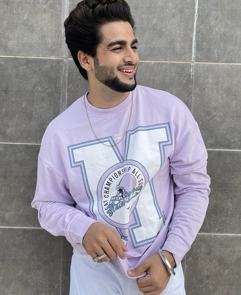 Purple Great Champions Print Oversize Drop Shoulder T Shirt