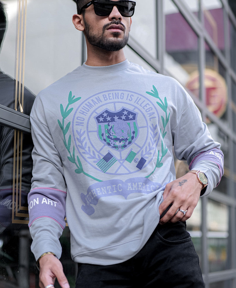 Grey The Fashion Art Print Oversize Drop Shoulder Sweatshirt