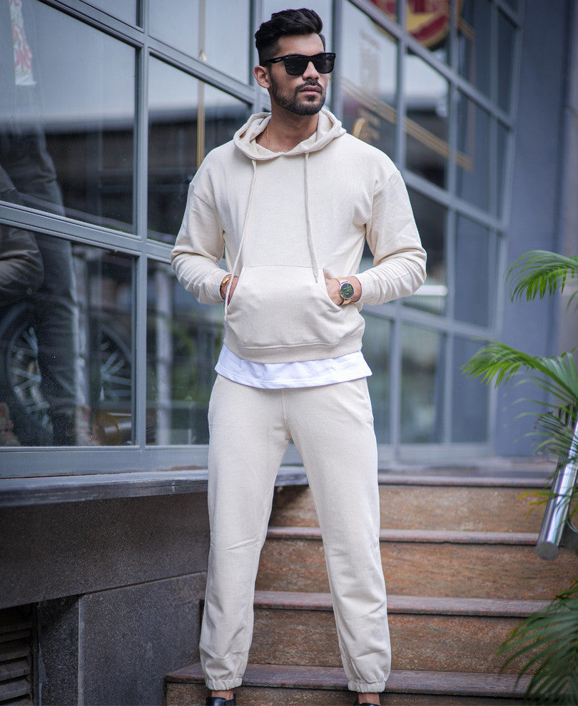Beige Oversize Hoodie With Baggy Track Pant