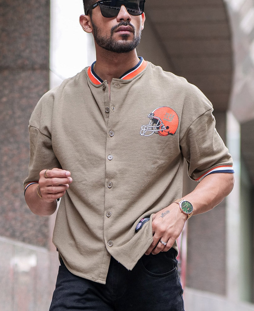 Beige Baseball Oversize Drop Shoulder T Shirt