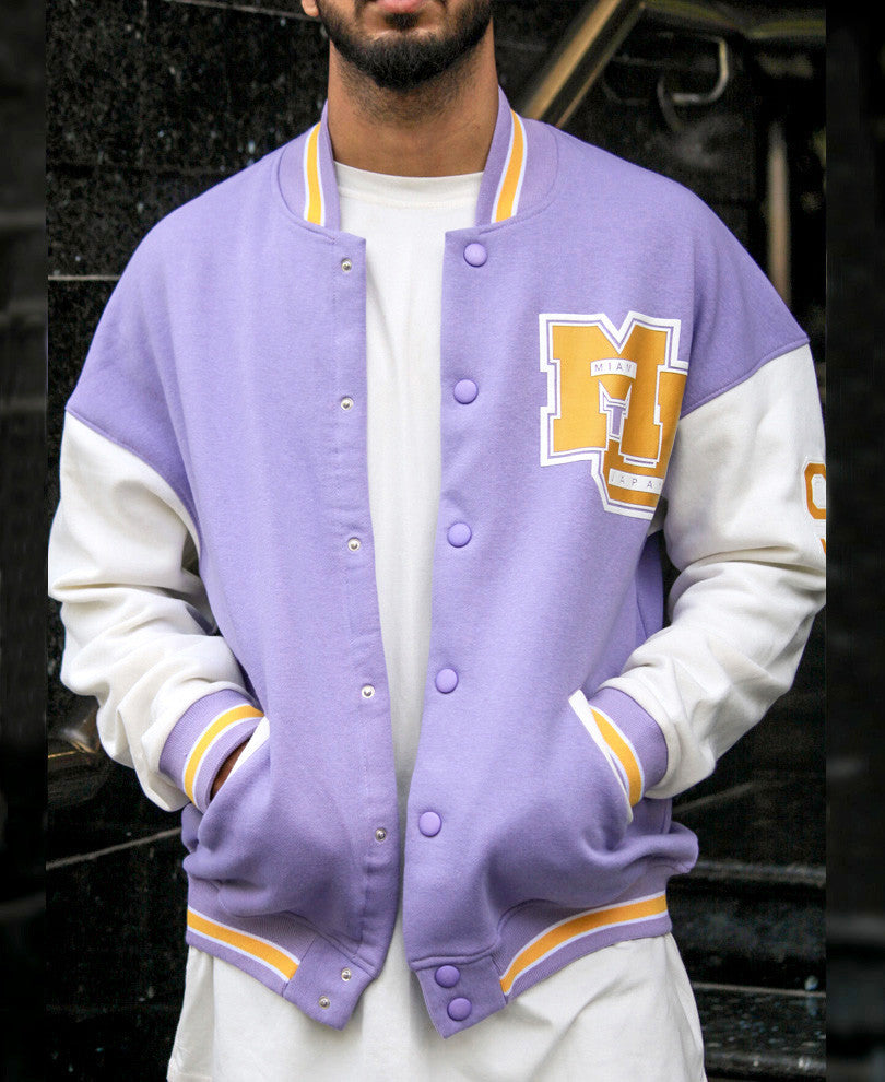 Purple Varsity Baseball Oversize Drop Shoulder Jacket