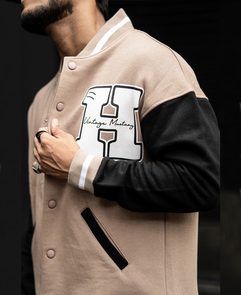 Beige Varsity Oversize Jacket