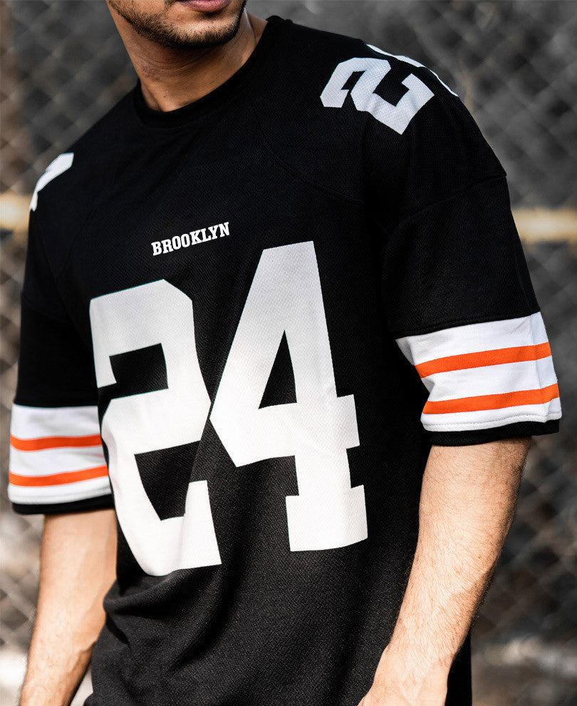 Black 24 Browns Print Oversize Drop Shoulder T Shirt