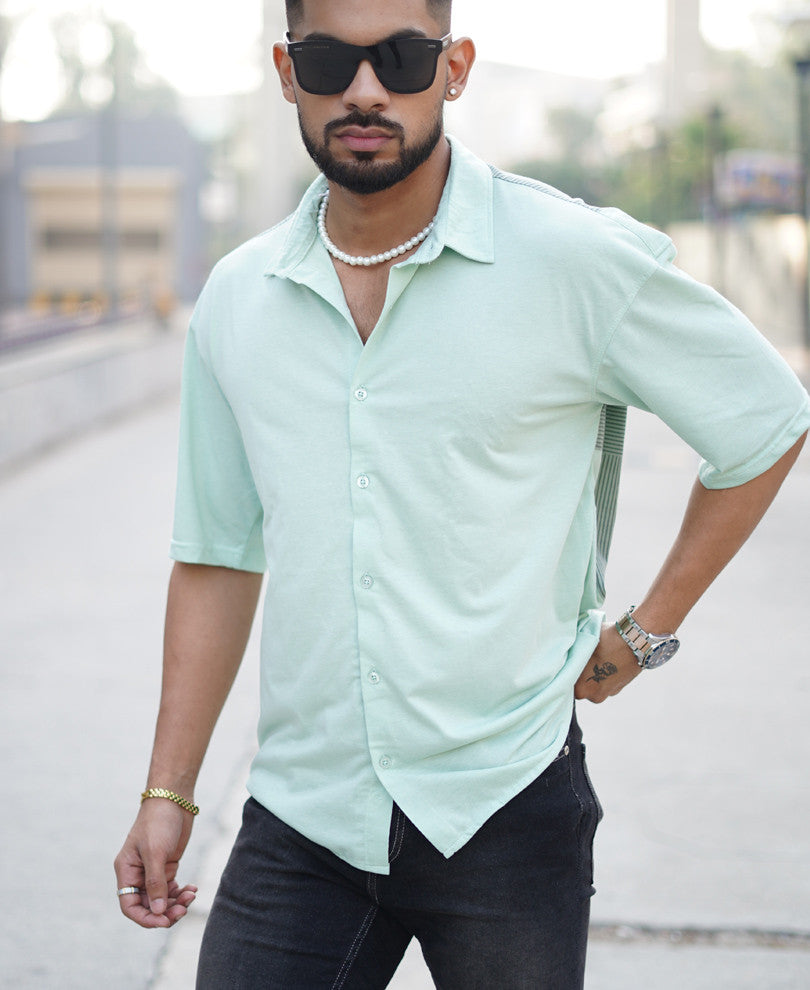 Pista Green Back Print Oversize Drop Shoulder Shirt